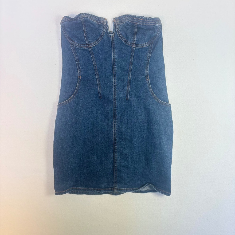 Forever 21 Strapless Denim Mini Dress Blue Corset Bustier Bodycon‎ Size Medium